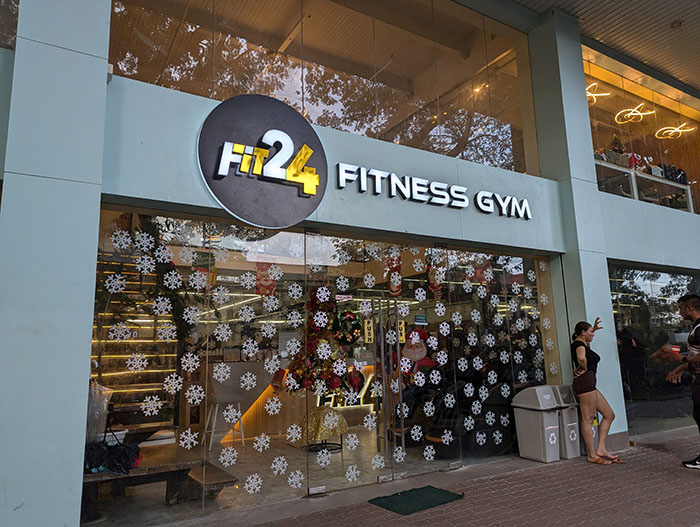 Vibrant and Welcoming Fit24 Gym Entrance during Christmas