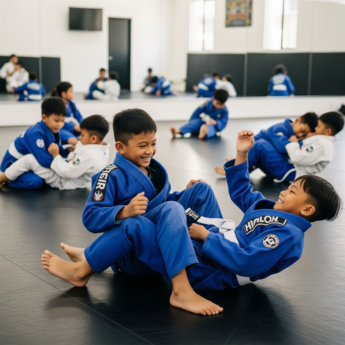 Kids developing discipline and fun with BJJ at Fit24