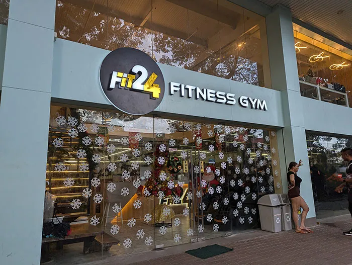 Vibrant and Welcoming Fit24 Gym Entrance during Christmas